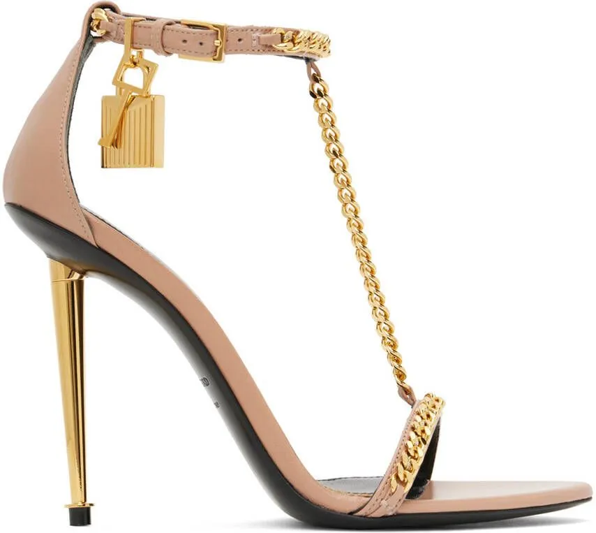 TOM FORD Taupe Padlock Pointy Naked Heeled Sandals