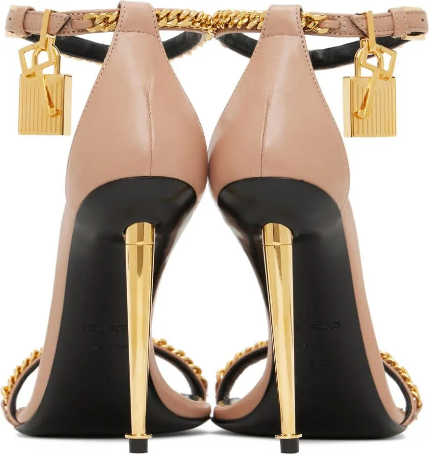 TOM FORD Taupe Padlock Pointy Naked Heeled Sandals