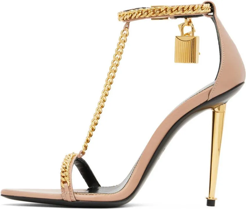 TOM FORD Taupe Padlock Pointy Naked Heeled Sandals