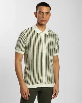 Tonal Stripe Knitted Button Polo Shirt