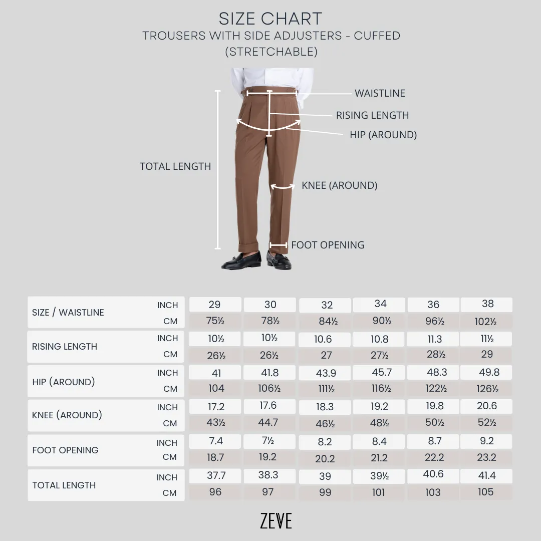 Trousers With Side Adjusters - Brown Plain Cuffed (Stretchable)