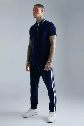 Velour Tapered Jogger And Polo Set