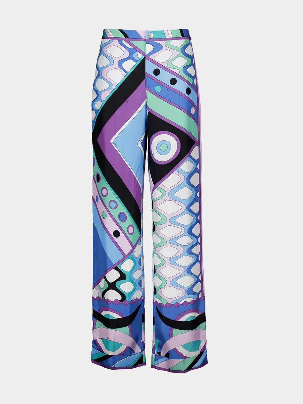 Vivara-Print Silk-Twill Blue Trousers