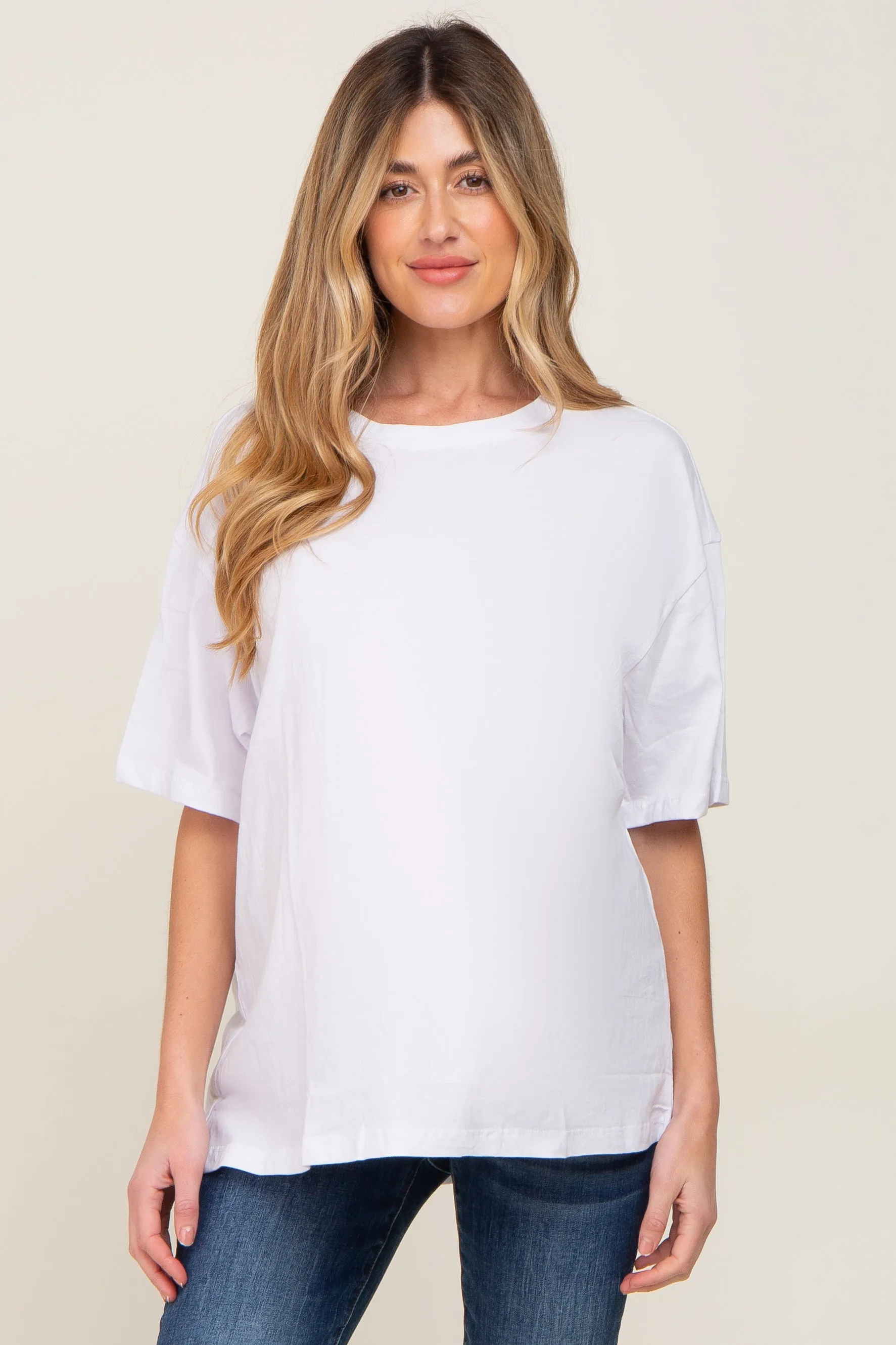 White Basic Oversized Maternity Tee