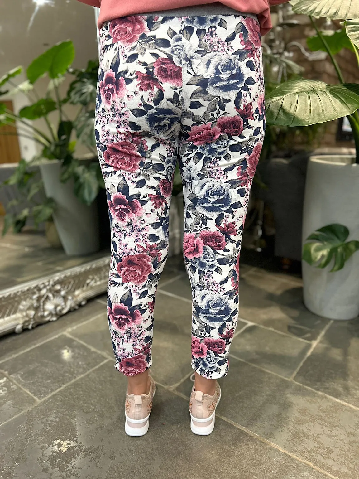 White Multi Flower Joggers