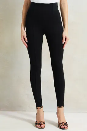 Women Black Front Pleat Leggings