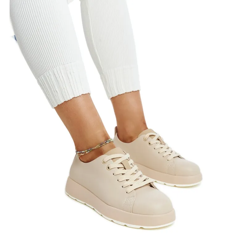 Women's beige leather sneakers